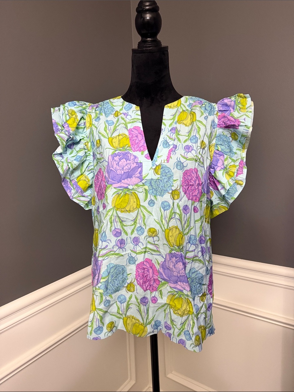 Emily McCarthy Pastel Floral Ruffle Sleeve Blouse